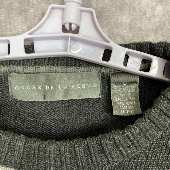 Oscar De La Renta Sweater Mens Large Gray Colorblock Geometric Knit Crewneck - Picture 6 of 8